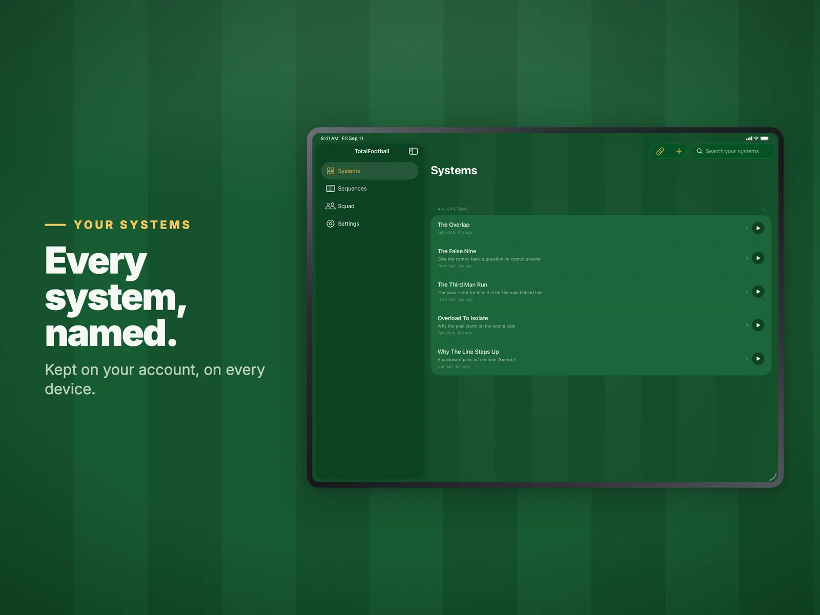 The Systems list on iPad.